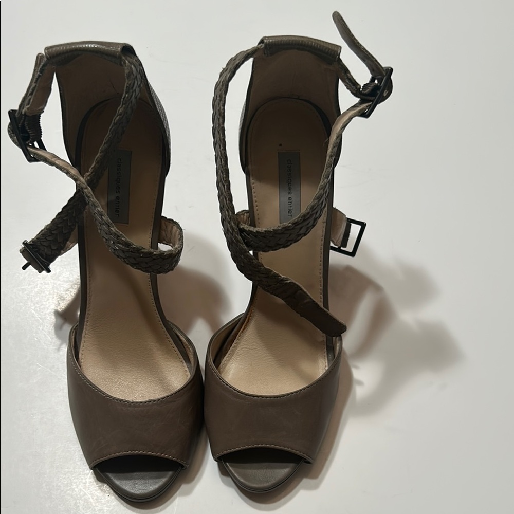 Classiques Entier Tan Peep-Toe Heels with Ankle Straps